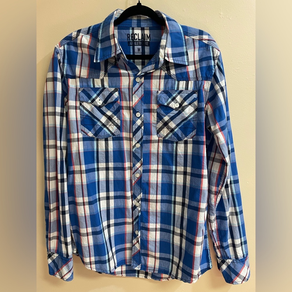 RECLAIM Athletic Fit Blue Plaid Shirt Men’s Size M